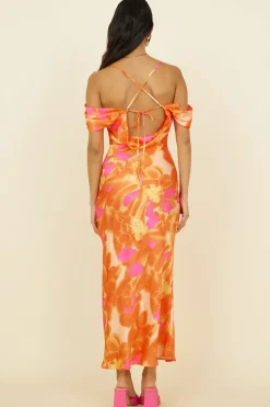 Cocktail Dresses|Floral Dresses>Hello Molly Night Of Dreams Maxi Dress Orange