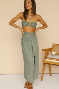 Skirt And Top Sets>Hello Molly Nothing Has Changed Maxi Skirt Olive