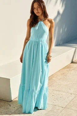 Cocktail Dresses|Summer Dresses>Hello Molly Ocean Charm Halter Maxi Dress Blue