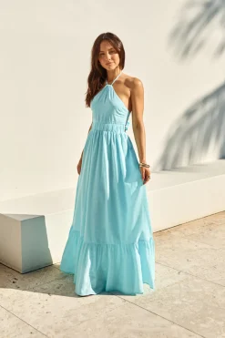 Cocktail Dresses|Summer Dresses>Hello Molly Ocean Charm Halter Maxi Dress Blue