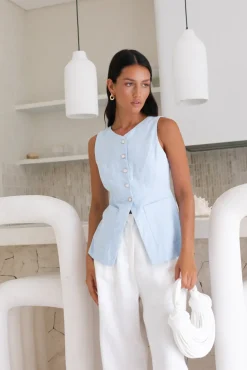 Fashion Tops And Vests|Cropped>Hello Molly Ocean Eyes Vest Top Blue