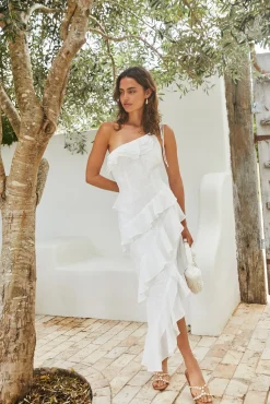 Formal Dresses|Cocktail Dresses>Hello Molly Ocean Melody Midi Dress White