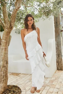 Formal Dresses|Cocktail Dresses>Hello Molly Ocean Melody Midi Dress White
