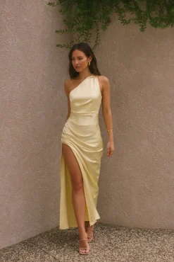 Wedding Guest Dresses|Formal Dresses>Hello Molly Olive Branch One Shoulder Maxi Dress Yellow