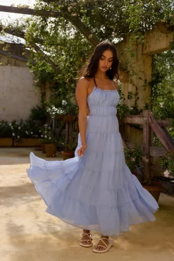 Formal Dresses|Cocktail Dresses>Hello Molly On a Cloud Maxi Dress Blue