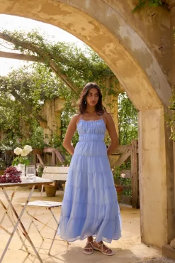 Formal Dresses|Cocktail Dresses>Hello Molly On a Cloud Maxi Dress Blue