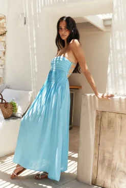 Wedding Guest Dresses|Vacation Dresses>Hello Molly On the Shores Strapless Maxi Dress Blue