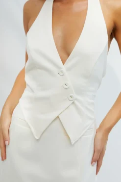 Cropped>Hello Molly Opal Moss Halter Vest Cream