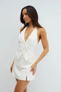 Cropped>Hello Molly Opal Moss Halter Vest Cream