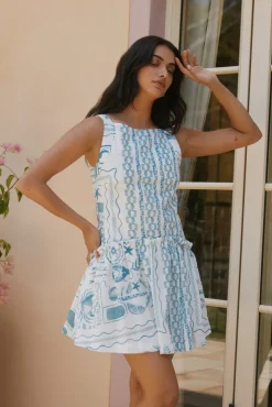Vacation Dresses|Date Night Dresses>Hello Molly Opal Skies Mini Dress Blue