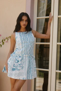 Vacation Dresses|Date Night Dresses>Hello Molly Opal Skies Mini Dress Blue