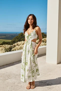Vacation Dresses|Brunch Dresses>Hello Molly Open Doors Maxi Dress Green