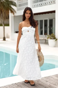 Cocktail Dresses|White Dresses>Hello Molly Orchid Bouquet Strapless Maxi Dress White