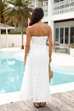 Cocktail Dresses|White Dresses>Hello Molly Orchid Bouquet Strapless Maxi Dress White