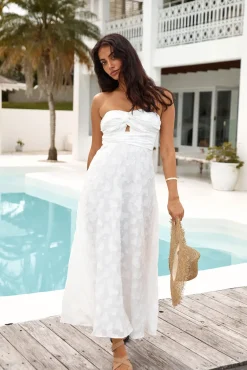 Cocktail Dresses|White Dresses>Hello Molly Orchid Bouquet Strapless Maxi Dress White