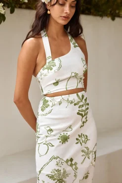 Cropped|Skirt And Top Sets>Hello Molly Over The Hedges Halter Crop Top Green