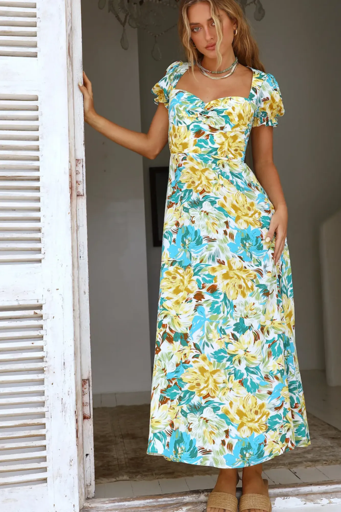 Vacation Dresses|Spring Break Dresses>Hello Molly Palm Sunset Maxi Dress Multi