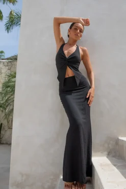 Fashion Tops And Vests|Cropped>Hello Molly Palm Tree Paradise Halter Top Black