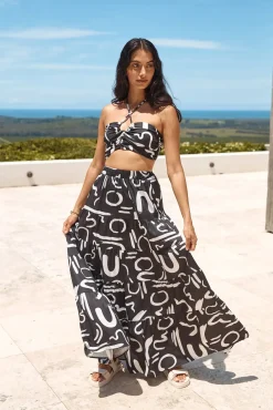 Skirts>Hello Molly Panoramic Views Maxi Skirt Black