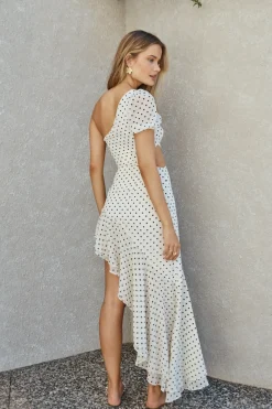 Cocktail Dresses|Brunch Dresses>Hello Molly Paradise Found One Shoulder Maxi Dress Cream