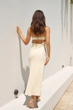 Vacation Dresses|Spring Break Dresses>Hello Molly Paradiso Strapless Linen Maxi Dress Yellow