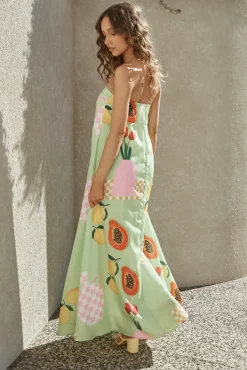 Spring Break Dresses|Multipattern Dresses>Hello Molly Patio Dining Strapless Maxi Dress Green