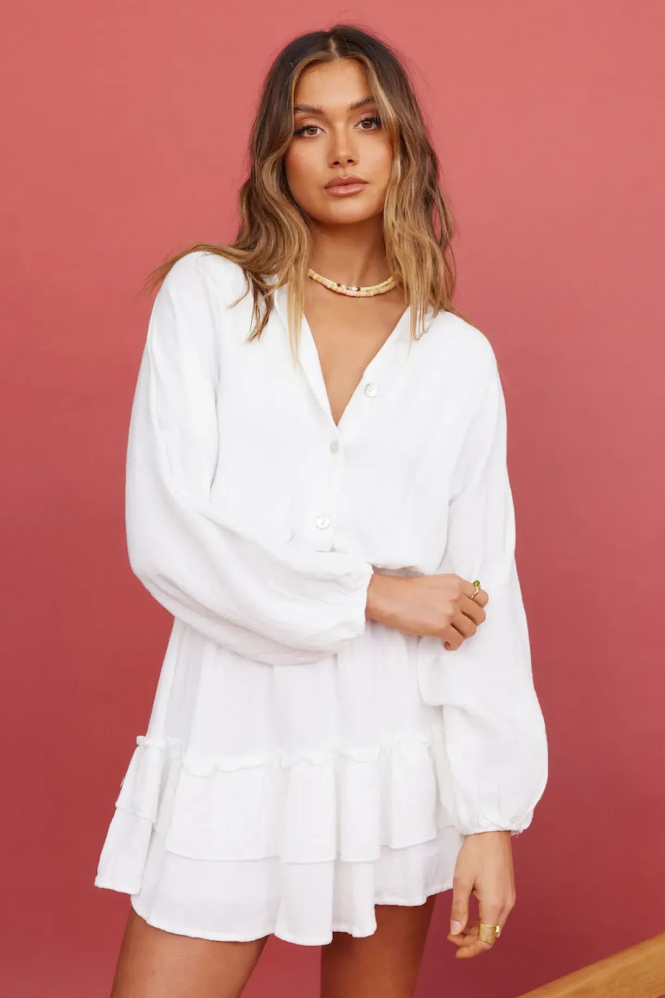 Spring Break Dresses|Casual Dresses>Hello Molly Peach Sunsets Dress White