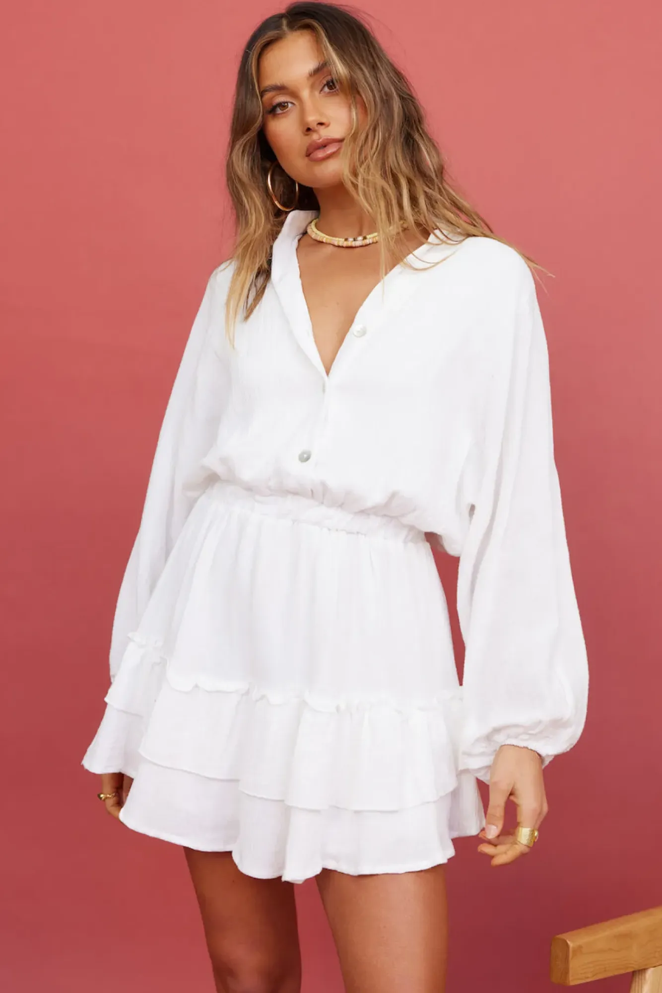 Spring Break Dresses|Casual Dresses>Hello Molly Peach Sunsets Dress White