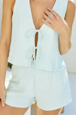Cropped|Two-Piece Shorts Set>Hello Molly Pearlescent Jewels Crop Top Green