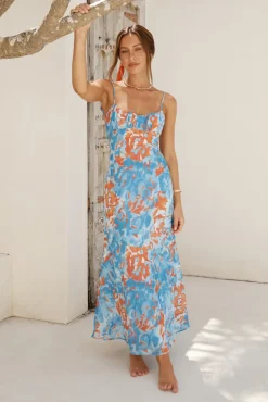 Cocktail Dresses|Spring Break Dresses>Hello Molly Peony Pillow Maxi Dress Blue