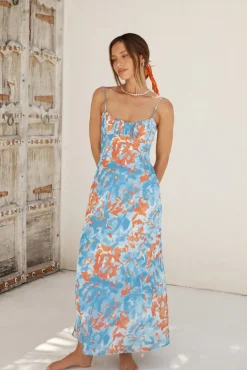 Cocktail Dresses|Spring Break Dresses>Hello Molly Peony Pillow Maxi Dress Blue