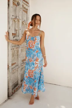 Cocktail Dresses|Spring Break Dresses>Hello Molly Peony Pillow Maxi Dress Blue