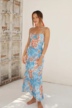 Cocktail Dresses|Spring Break Dresses>Hello Molly Peony Pillow Maxi Dress Blue