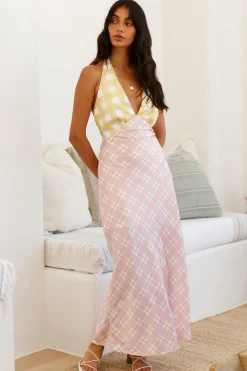 Brunch Dresses|Multipattern Dresses>Hello Molly Picnic Date Satin Maxi Dress Pink