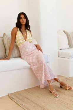 Brunch Dresses|Multipattern Dresses>Hello Molly Picnic Date Satin Maxi Dress Pink
