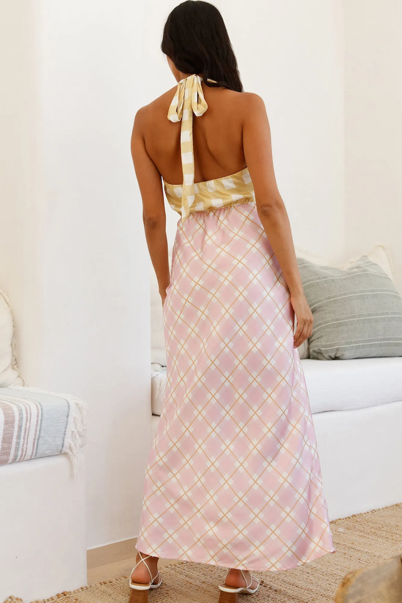 Brunch Dresses|Multipattern Dresses>Hello Molly Picnic Date Satin Maxi Dress Pink