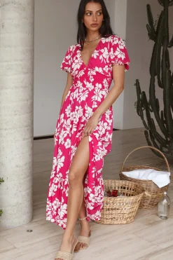 Vacation Dresses|Spring Break Dresses>Hello Molly Planting Flowers Maxi Dress Pink