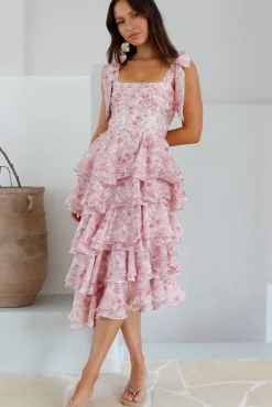 Wedding Guest Dresses|Cocktail Dresses>SOFIE THE LABEL Poetry At Dawn Midi Dress Pink