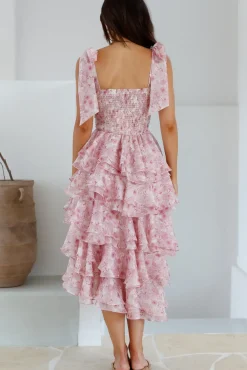 Wedding Guest Dresses|Cocktail Dresses>SOFIE THE LABEL Poetry At Dawn Midi Dress Pink