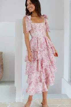 Wedding Guest Dresses|Cocktail Dresses>SOFIE THE LABEL Poetry At Dawn Midi Dress Pink