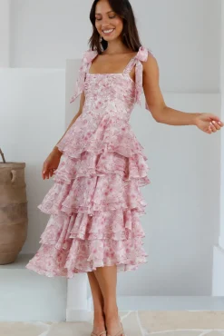 Wedding Guest Dresses|Cocktail Dresses>SOFIE THE LABEL Poetry At Dawn Midi Dress Pink