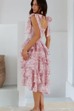 Wedding Guest Dresses|Cocktail Dresses>SOFIE THE LABEL Poetry At Dawn Midi Dress Pink