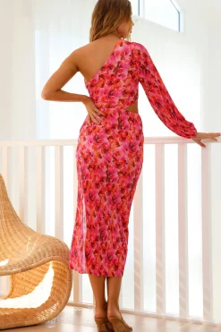 Vacation Dresses|Floral Dresses>Hello Molly Point Of View Midi Dress Pink