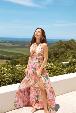 Vacation Dresses|Floral Dresses>Hello Molly Power Of Flowers Maxi Dress Pink