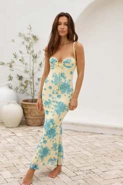 Wedding Guest Dresses|Cocktail Dresses>Hello Molly Provence Petals Mesh Maxi Dress Yellow