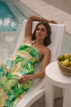 Vacation Dresses|Summer Dresses>Hello Molly Pure Satisfaction One Shoulder Maxi Dress Green