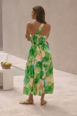 Vacation Dresses|Summer Dresses>Hello Molly Pure Satisfaction One Shoulder Maxi Dress Green