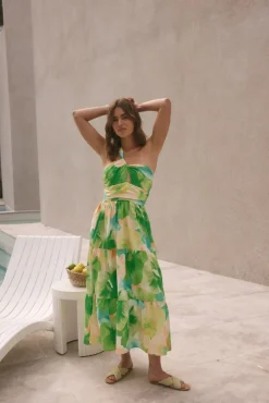 Vacation Dresses|Summer Dresses>Hello Molly Pure Satisfaction One Shoulder Maxi Dress Green