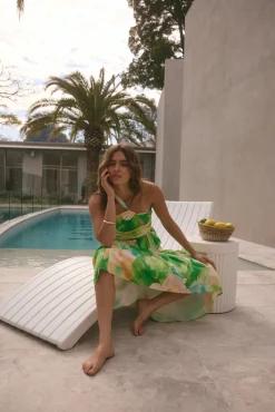 Vacation Dresses|Summer Dresses>Hello Molly Pure Satisfaction One Shoulder Maxi Dress Green