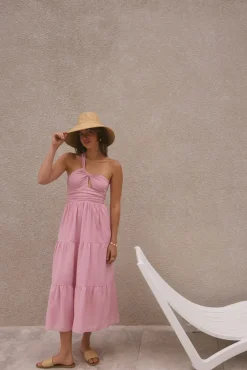 Vacation Dresses|Spring Break Dresses>Hello Molly Pure Satisfaction One Shoulder Maxi Dress Pink